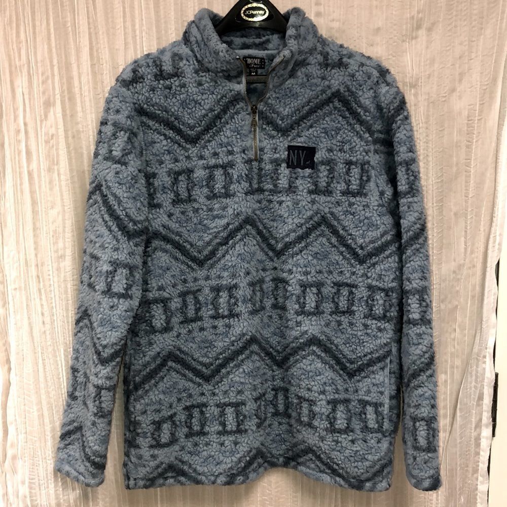 Home Free M Blue Navy Sherpa Teddy Pullover Quarter Zip Sweatshirt